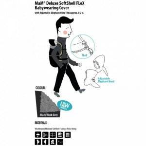 Protectie babywearing MaM Deluxe SoftShell FLeX- Black/Rock Grey + Cagula ajustabila