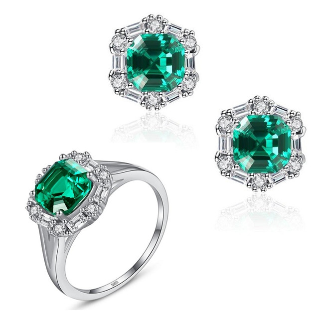 Set cercei si inel argint Lady Emerald