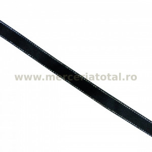 Panglica saten fir argintiu 12mm negru