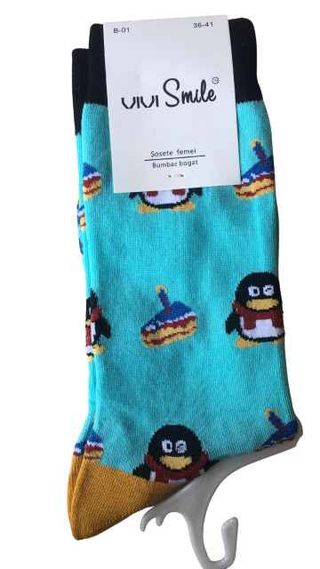 Sosete lungi dama, bumbac, Vivi Smile, imprimeu pinguini haiosi