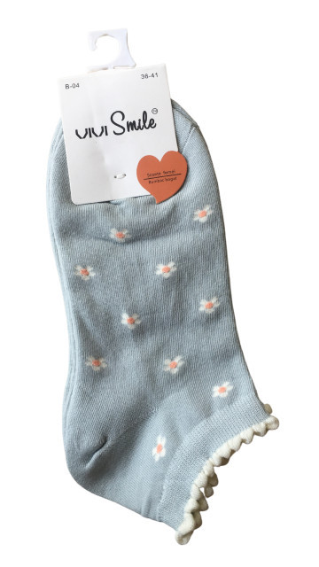 Sosete scurte bleu, bumbac, dama Vivi Smile, imprimeu floral