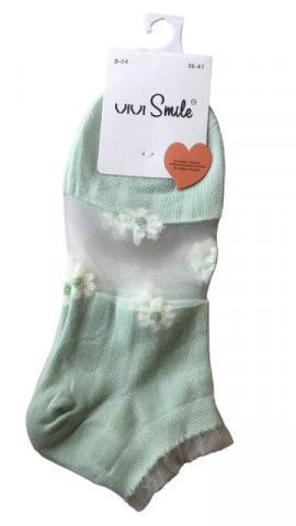 Sosete scurte semi-transparente menta, dama, Vivi Smile, detalii florale