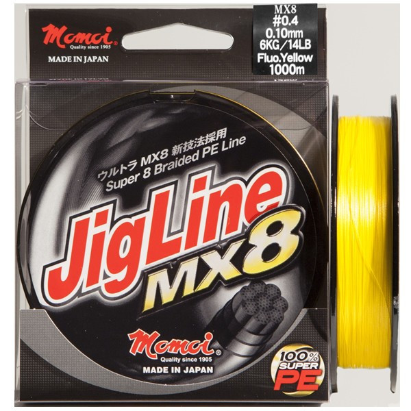 Fir textil Jigline MX8 Yellow Fluo 125m Momoi (Diametru fir: 0.12 mm)