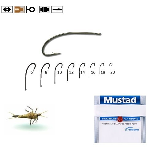 Cirlig br,forjat,tija lunga curbat, pt musca Mustad (Marime Carlige: Nr. 12)