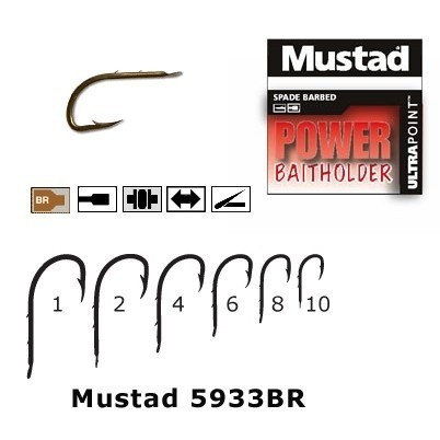 Cirlig bronz, forjat, revers, 2 spini 10 buc/ plic (M.5933BR) Mustad (Marime Carlige: Nr. 8)