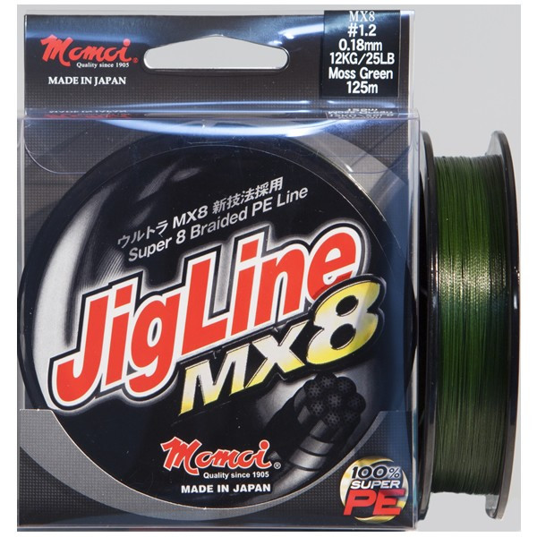 Fir textil Jigline MX8 Moss Green 125m Momoi (Diametru fir: 0.18 mm)