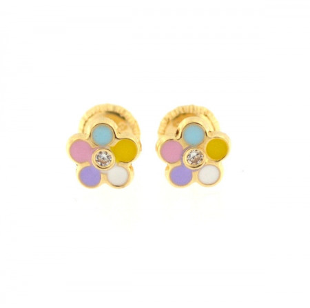Cercei copii - Floricele multicolore cu piatra zirconia