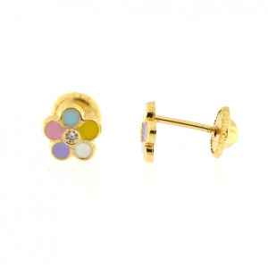Cercei copii - Floricele multicolore cu piatra zirconia