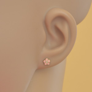 Cercei copii - Floricele roz cu piatra zirconia