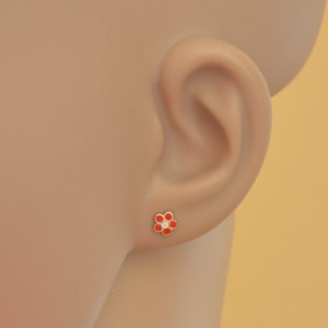 Cercei copii - Floricele rosii cu piatra zirconia