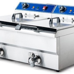 Friteuza elecrica 16L+16L cu robinet pentru scurgerea uleiului