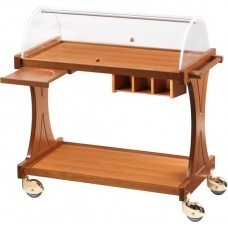 Carucior pentru aperitive, 2 rafturi cu capac oval si compartimente tacamuri, 860x550 mm