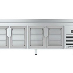 Masa frigorifica cu 4 usi de sticla 2452x600x850 mm / 510 L, Infrico Spania