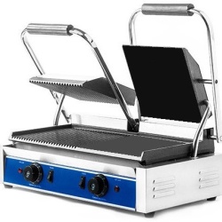 Panini grill dublu cu mecanism prin apasare pe placi netede si striate