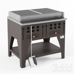 Grătar cu două 2 tăvi de cărbune reglabile 720x420 mm