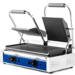 Panini grill dublu cu mecanism prin apasare pe placi striate