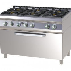Masina de gatit pe gaz cu 6 arzatoare alama cu cuptor gaz GN 3/1