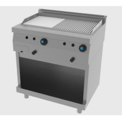 Fry top pe gaz , cu suport deschis si suprafata neteda/striata, 800x600 mm