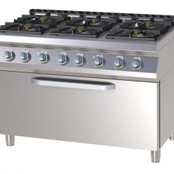 Masina de gatit pe gaz cu 6 arzatoare alama cu cuptor electric GN 3/1