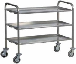 Carucior servire otel inox cu 3 polite adancite, 1120x670x980 mm