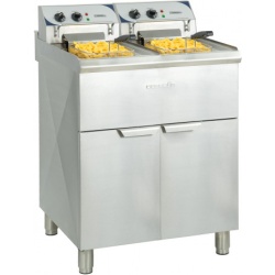 Friteuza electrica 2x10 L cu dulap neutru si robinet pentru scurgerea uleiului