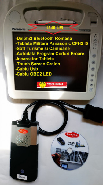 Kit Tester Auto Delfi2 + Tableta Militara Panasonic CFH2 Touchscreen + Autodata, Full Instalat Update, PROMO !