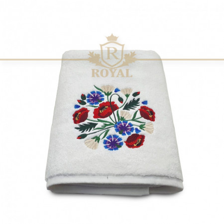 Prosop baie Brodat Model Maci, Bumbac 100%, Alb, 70x140cm