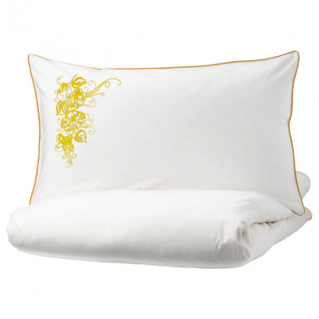 Lenjerie Ranforce -145 gr/mp - Pat Dublu cu Fete de perna brodate - Model floral 1 - galben