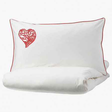 Lenjerie Ranforce -145 gr/mp - Pat Dublu cu Fete de perna brodate - Model Inima
