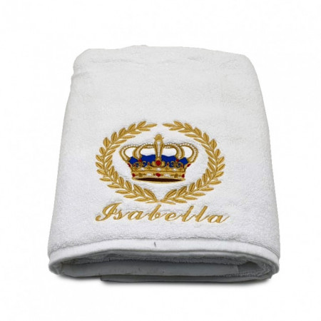 Prosop baie Brodat Alb cu broderie color, Nume, bumbac 100%
