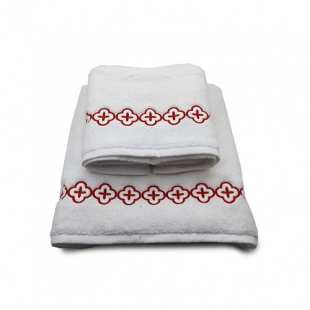 Set 2 Prosoape baie Brodate Alb cu broderie color, Model Traditional, bumbac 100%