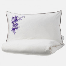 Lenjerie Ranforce -145 gr/mp - Pat Dublu cu Fete de perna brodate - Model floral 1 - mov 2