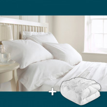 Pachet PROMO Lenjerie Alba Bumbac 100% + Pilota Gratis, Pat Matrimonial