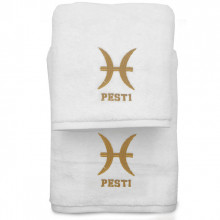 Set 2 Prosoape baie Brodate Alb cu broderie Pesti, bumbac 100%