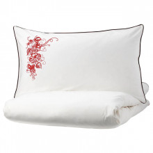 Lenjerie Ranforce -145 gr/mp - Pat Dublu cu Fete de perna brodate - Model floral 1 - Rosu 1