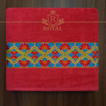 Prosop baie brodat, Bordura Florala, bumbac 100%, Color , 70x140cm - 600gr/mp
