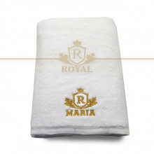 Prosop baie Brodat Nume la alegere , Royal Home, bumbac 100%, alb, 70x140cm - 680gr/mp