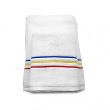 Set 2 Prosoape baie Brodate Alb cu broderie color, Model Tricolor, bumbac 100%
