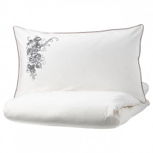 Lenjerie Ranforce -145 gr/mp - Pat Dublu cu Fete de perna brodate - Model floral 1 - Gri