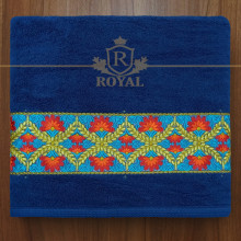 Prosop baie brodat, Bordura Florala, bumbac 100%, Color , 70x140cm - 600gr/mp