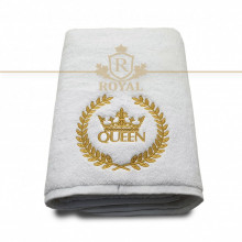 Prosop baie Broderie Queen, bumbac 100%, alb, 70x140cm - 650gr/mp
