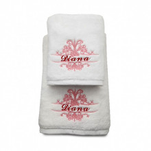 Set 2 Prosoape baie Brodate Alb cu broderie color, Nume, bumbac 100%