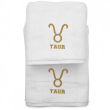 Set 2 Prosoape baie Brodate Alb cu broderie Taur, bumbac 100%