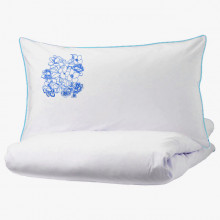 Lenjerie Ranforce -145 gr/mp - Pat Dublu cu Fete de perna brodate - Model floral 2 - Albastru