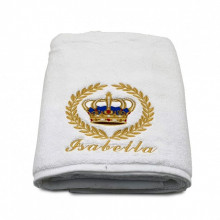 Prosop baie Brodat Alb cu broderie color, Nume, bumbac 100%