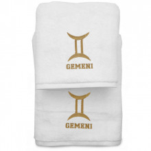 Set 2 Prosoape baie Brodate Alb cu broderie Gemeni, bumbac 100%