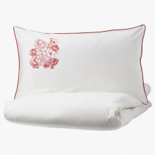 Lenjerie Ranforce -145 gr/mp - Pat Dublu cu Fete de perna brodate - Model floral 2 - Rosu 1