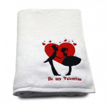 Prosop baie Brodat Valentine's Day, bumbac 100%, alb, 70x140cm - 650gr/mp