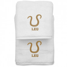 Set 2 Prosoape baie Brodate Alb cu broderie Leu, bumbac 100%