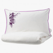 Lenjerie Ranforce -145 gr/mp - Pat Dublu cu Fete de perna brodate - Model floral 1 - Mov 1